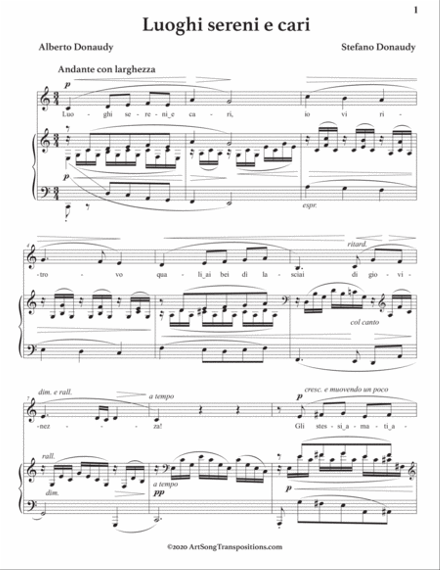 DONAUDY: Luoghi sereni e cari (transposed to C major) Voice scores gallery preview page 2
