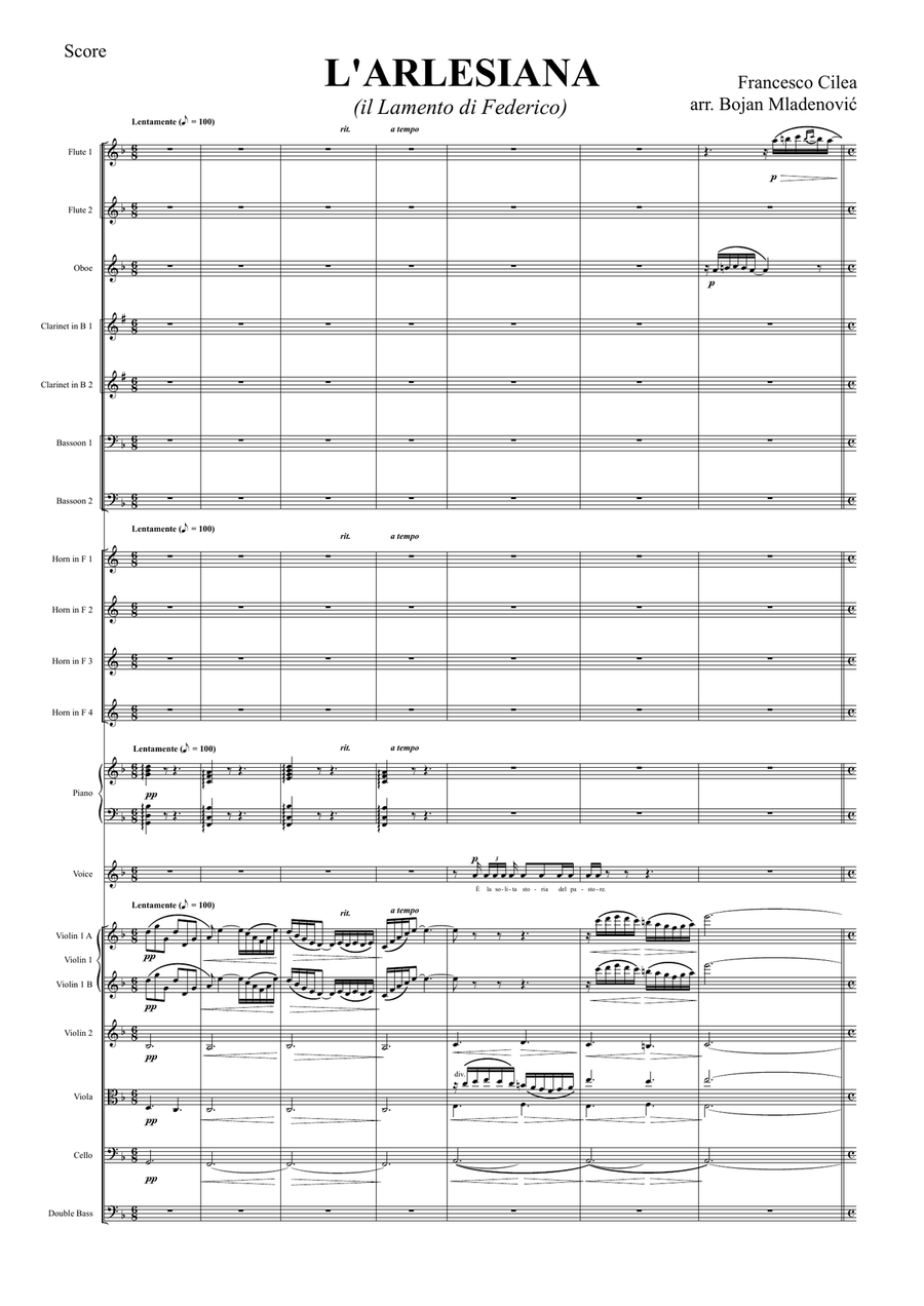 Lamento di Federico from L'Arlesiana Full Orchestra scores gallery preview page 1