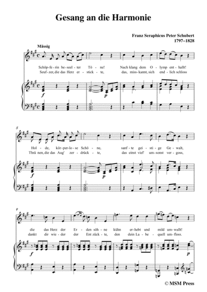 Schubert-An die Harmonie(Gesang an die Harmonie),D.394,in A Major,for Voice&Piano image number null