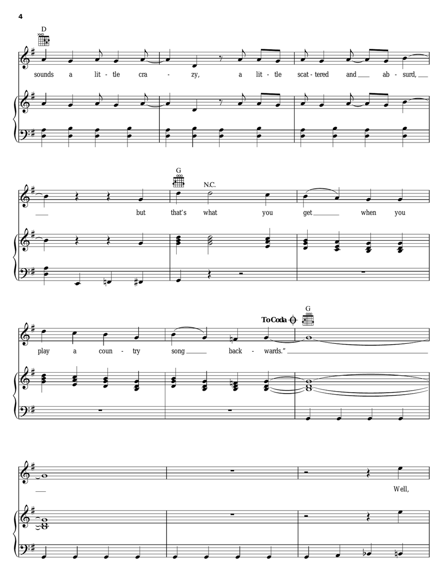 Backwards Backwards Piano, Vocal, Guitar scores gallery preview page 4