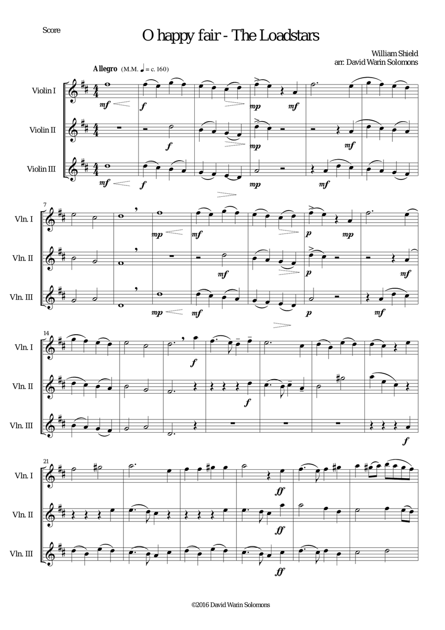O happy fair - The Loadstars for violin trio Violin Solo scores gallery preview page 1