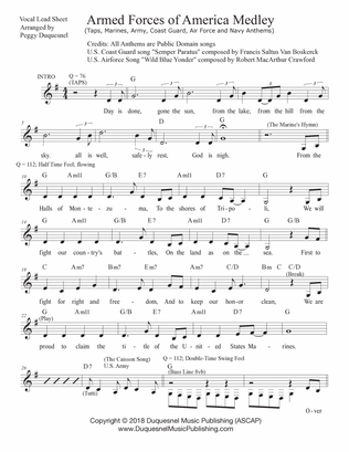 Armed Forces of America Medley (Vocal Lead Sheet - Key of G)