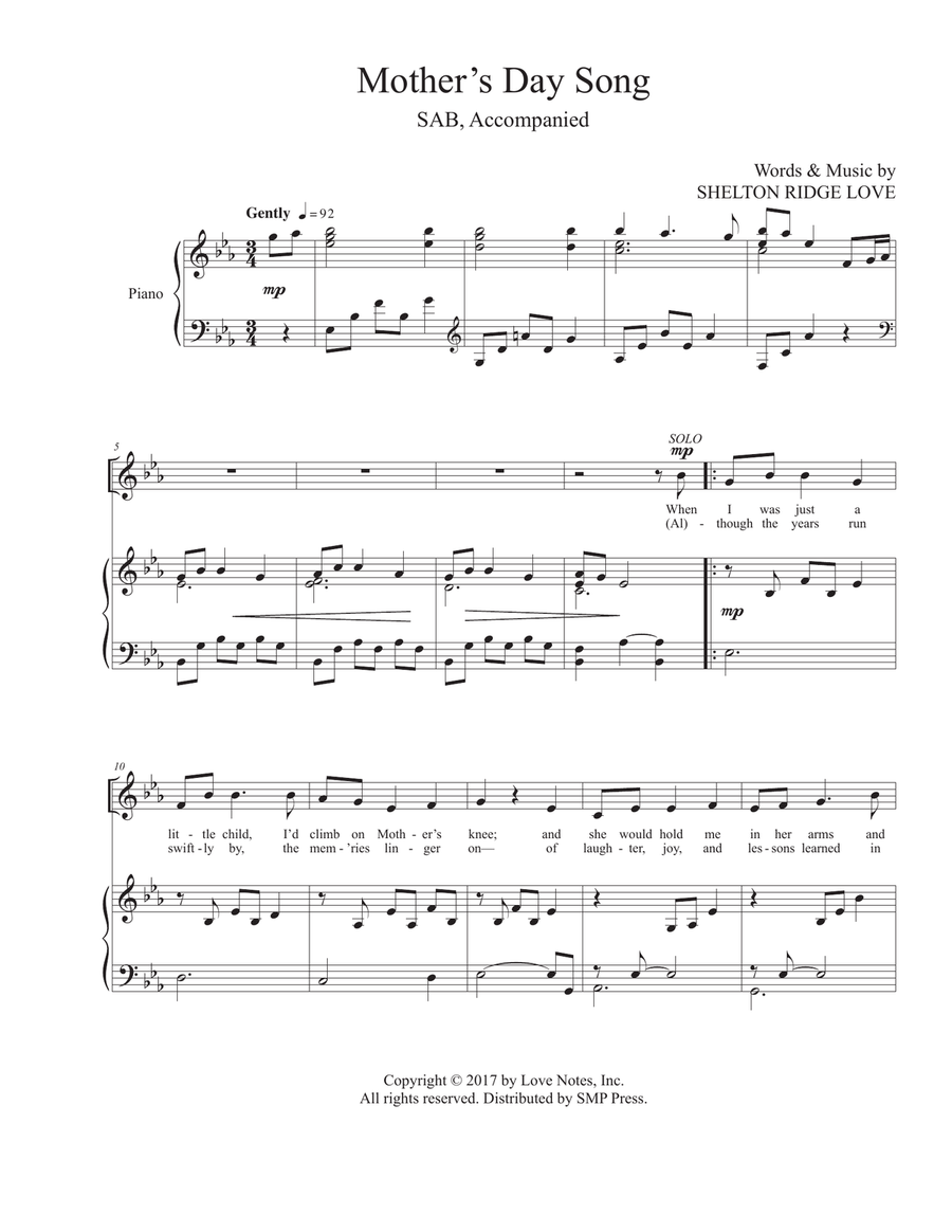 Mother's Day Song (SAB) 3-Part scores gallery preview page 2