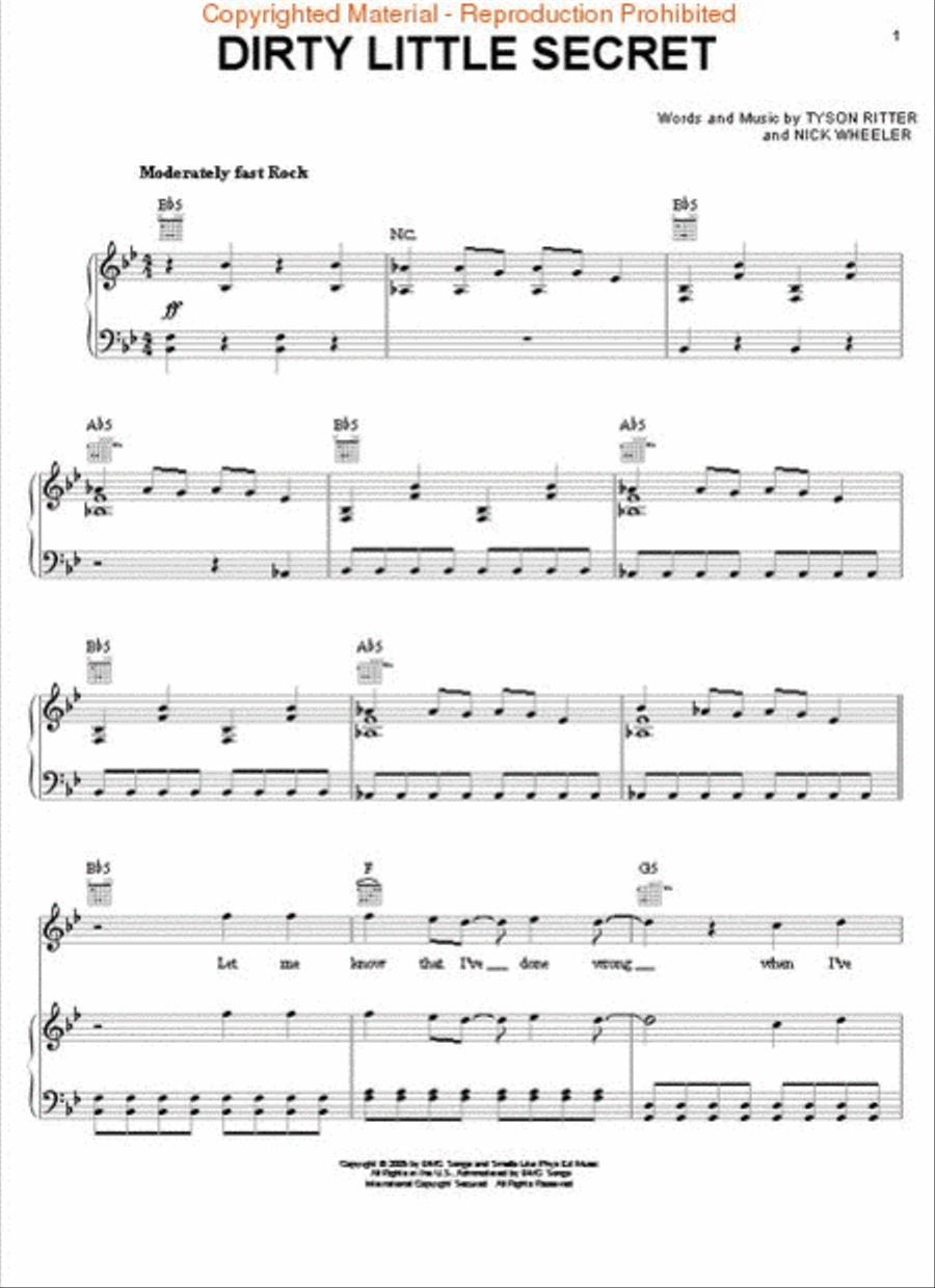 Dirty Little Secret Piano, Vocal, Guitar scores gallery preview page 2