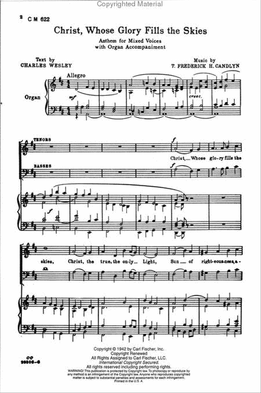 Christ, Whose Glory Fills the Skies 4-Part scores gallery preview page 2