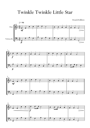 Twinkle Twinkle Little Star in F Major for Flute and Cello (Violoncello) Duo. Easy.