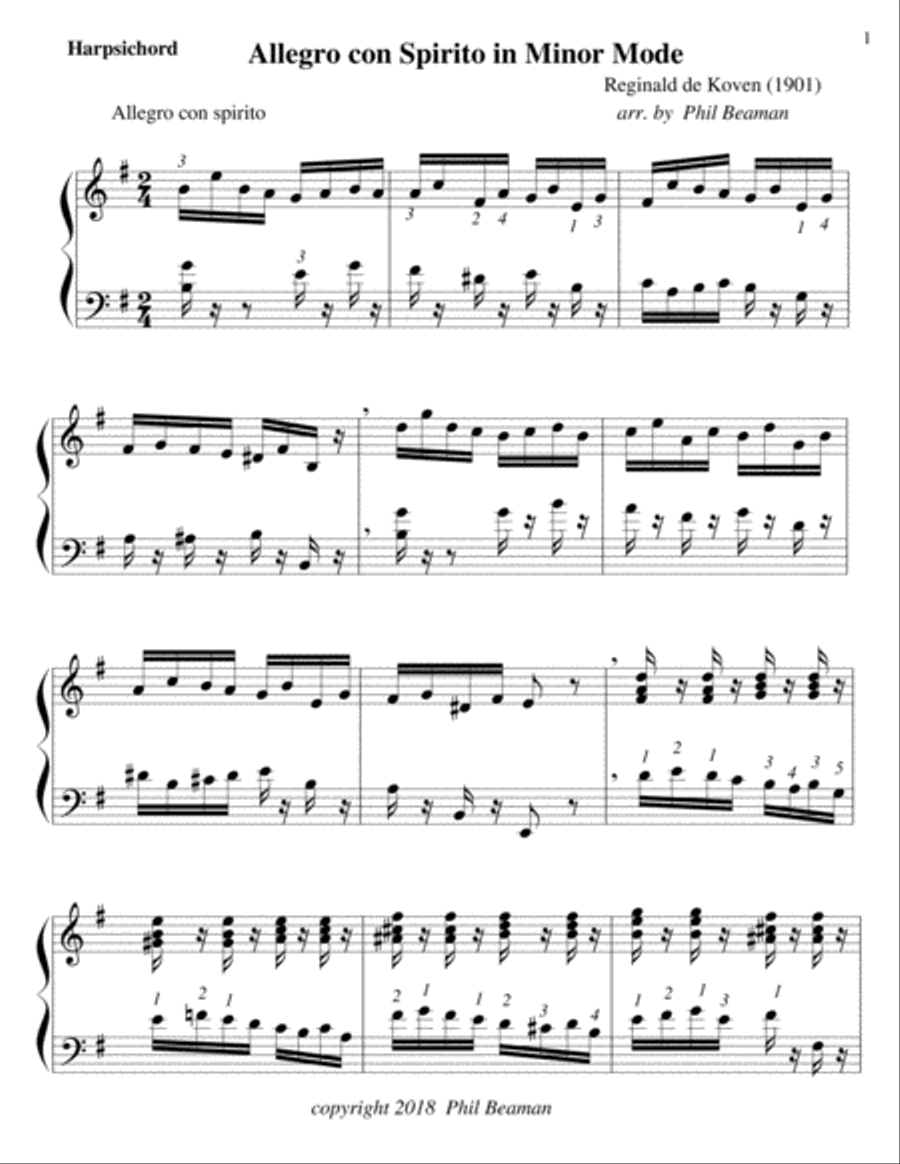 Allegro con Spirito in Minor Mode - harpsichord Harpsichord scores gallery preview page 1