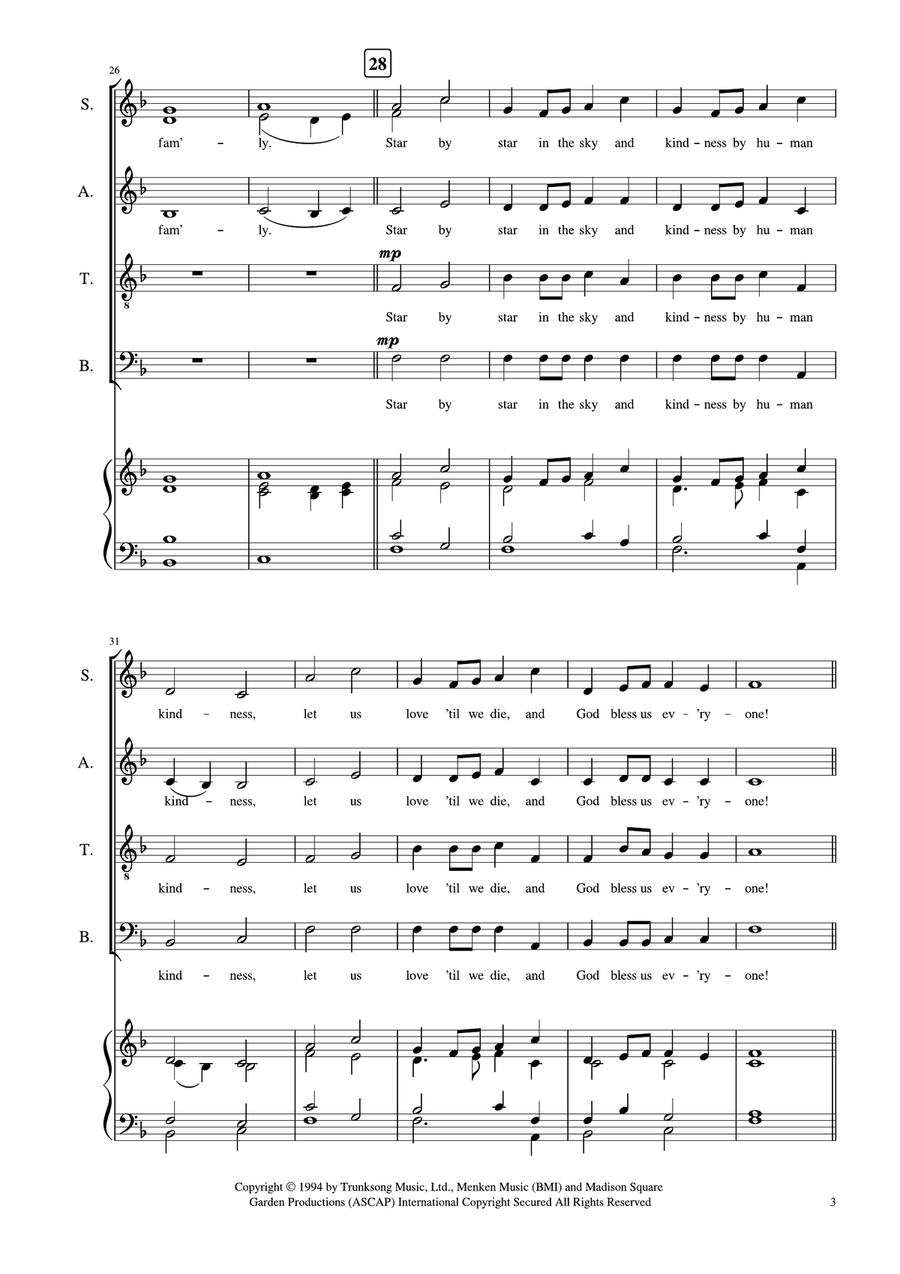 God Bless Us Everyone 4-Part scores gallery preview page 3