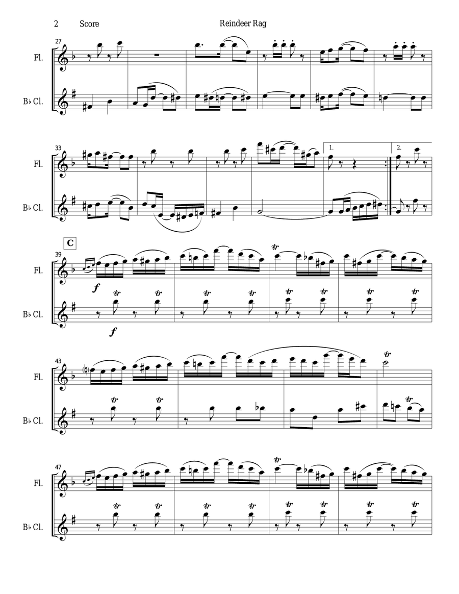 Reindeer Rag for Flute and Clarinet Duet Woodwind Duet scores gallery preview page 2