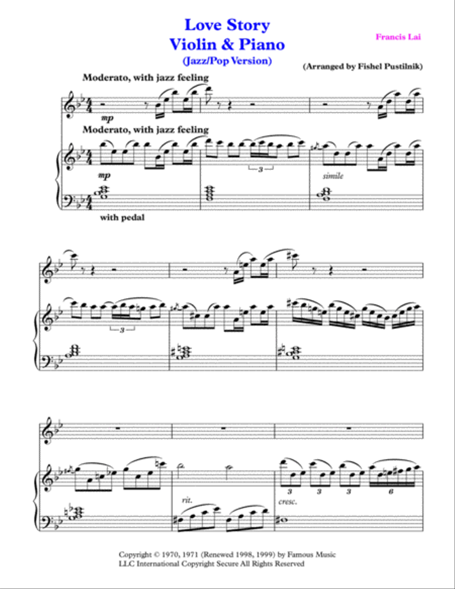Love Story Violin Solo scores gallery preview page 2