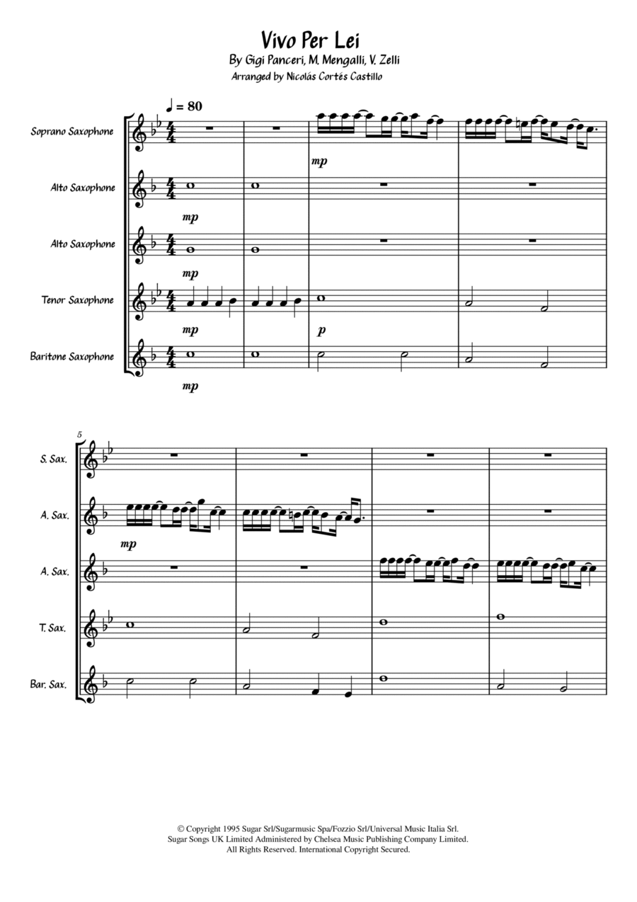 Vivo Per Lei Woodwind Quartet scores gallery preview page 1