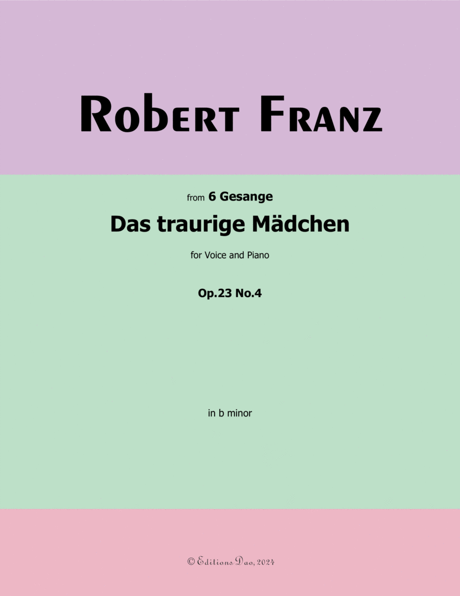 Das traurige Madchen, by Robert Franz, in b minor Voice scores gallery preview page 1