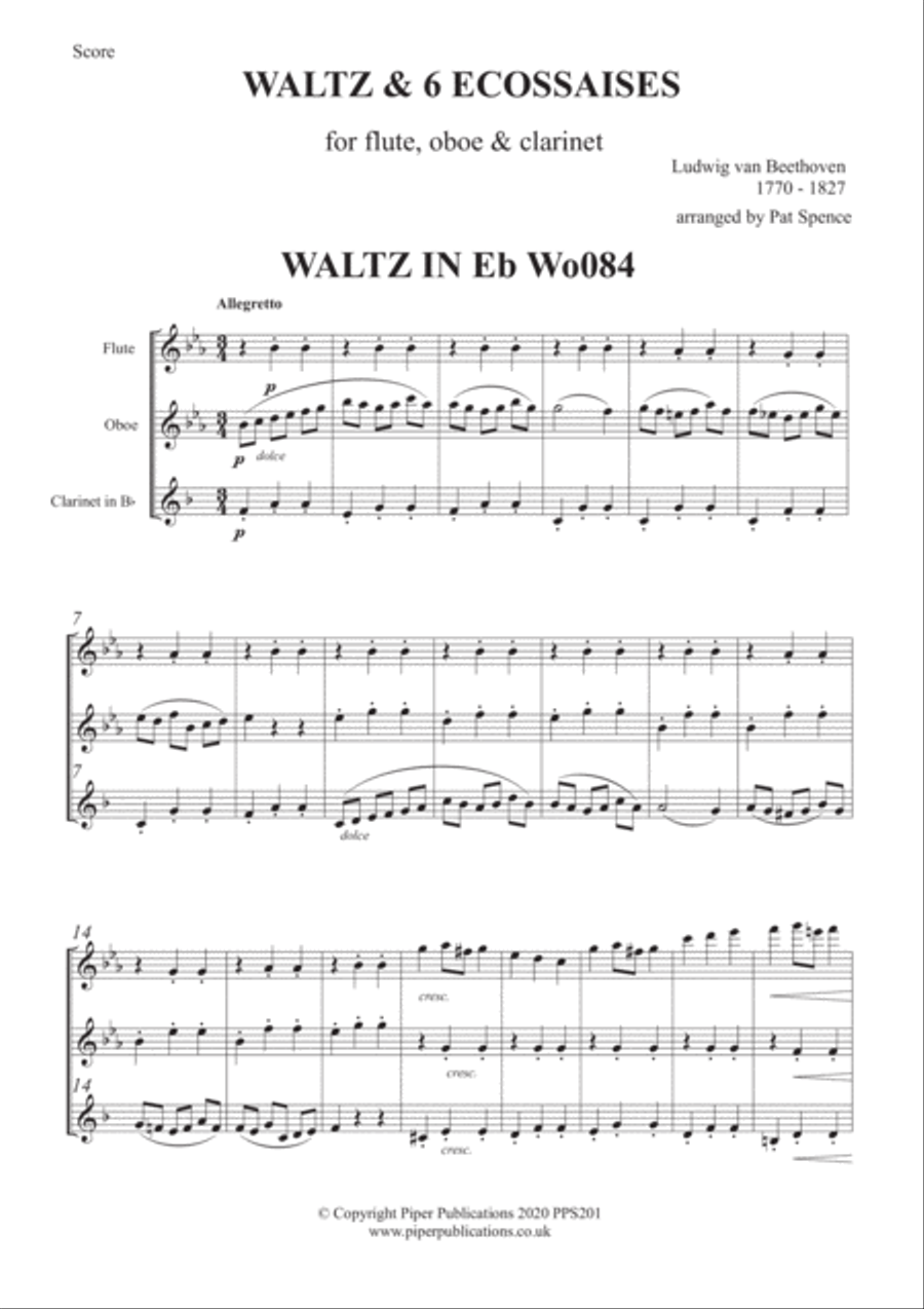 BEETHOVEN WALTZ & 6 ECOSSAISES FOR FLUTE, OBOE & CLARINET Woodwind Trio scores gallery preview page 1