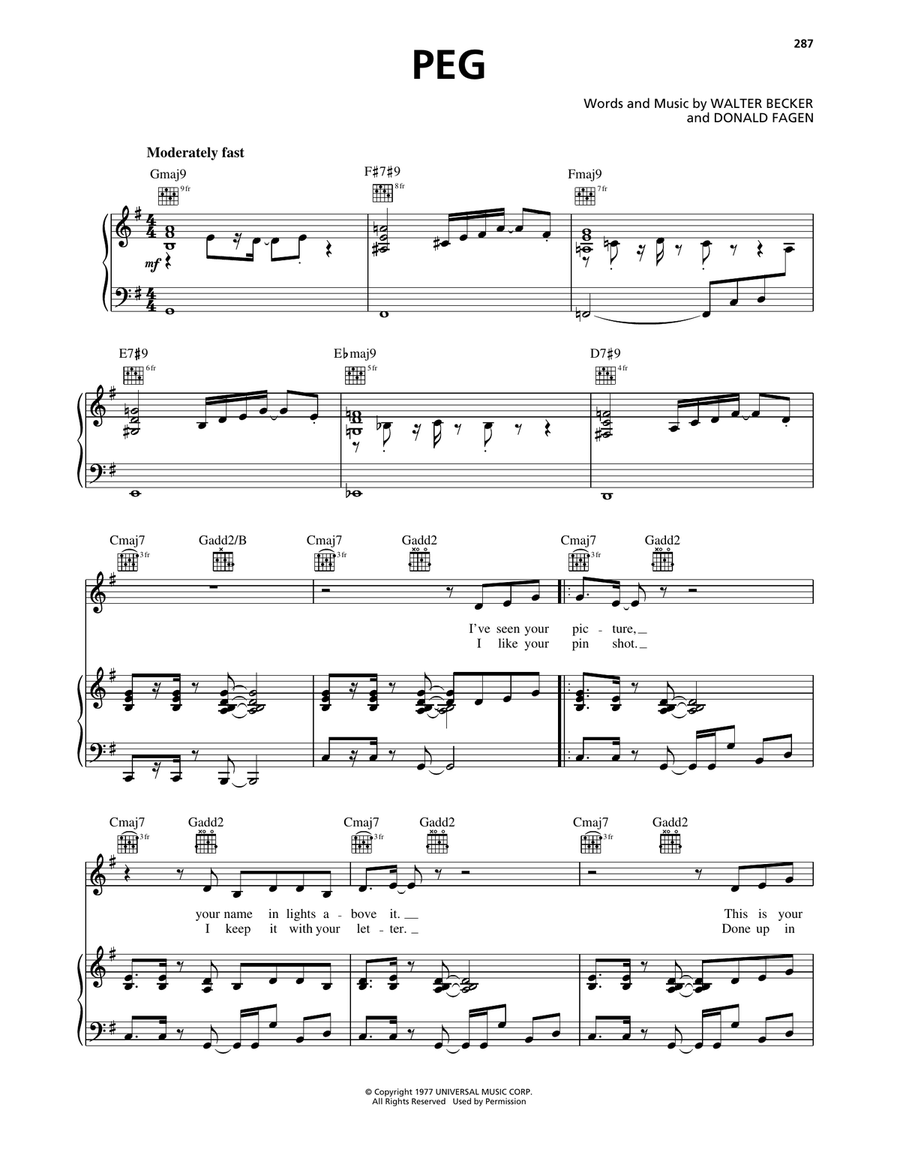 Peg Piano, Vocal, Guitar scores gallery preview page 1