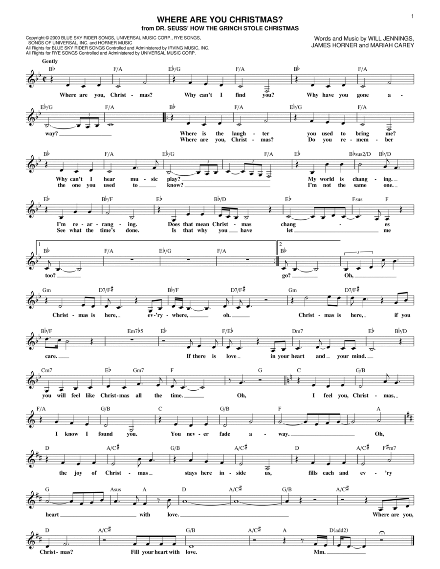 Where Are You Christmas? (from How The Grinch Stole Christmas) Piano scores gallery preview page 1