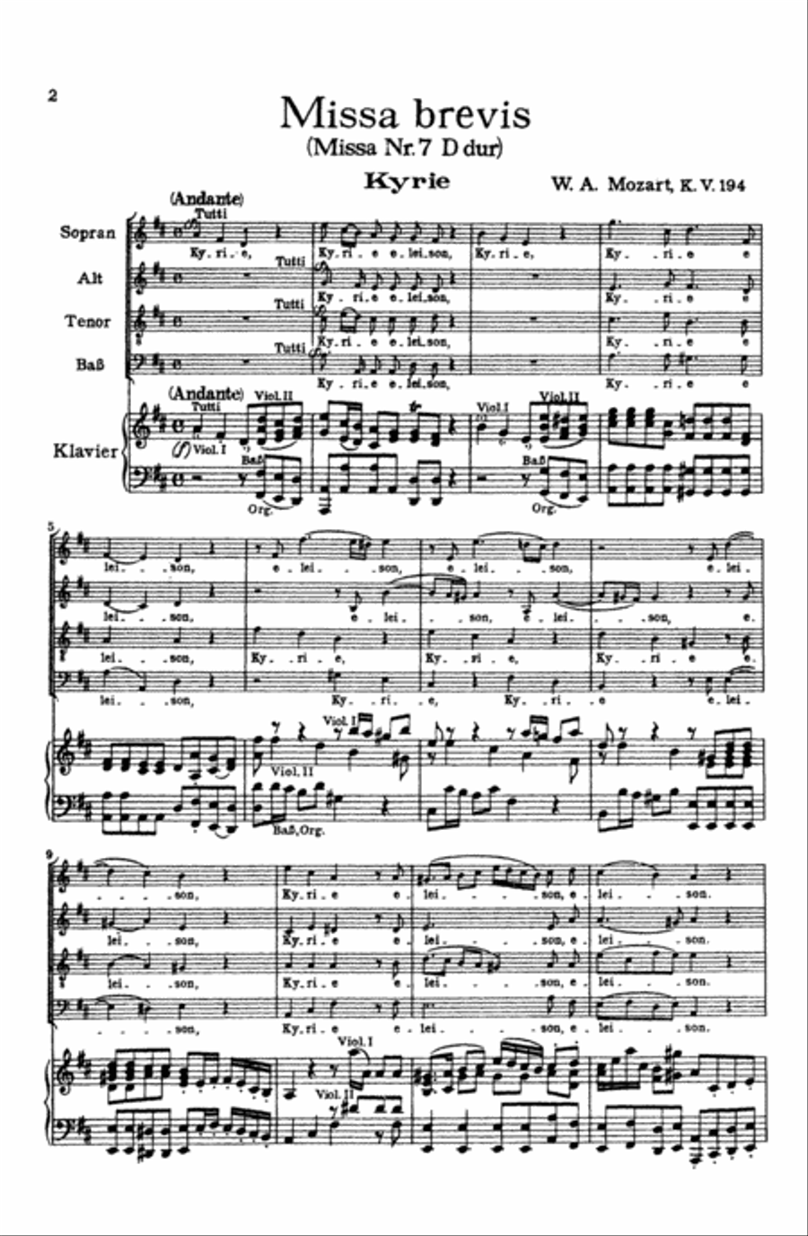 Missa Brevis in D Major, K. 194 4-Part scores gallery preview page 3