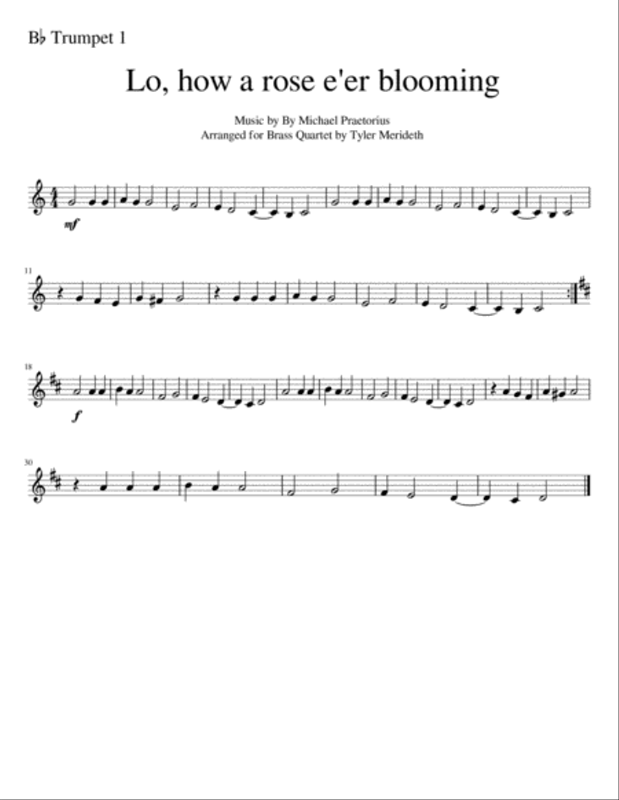 Lo, How A Rose E'er Blooming for Brass Quartet Brass Quartet scores gallery preview page 5