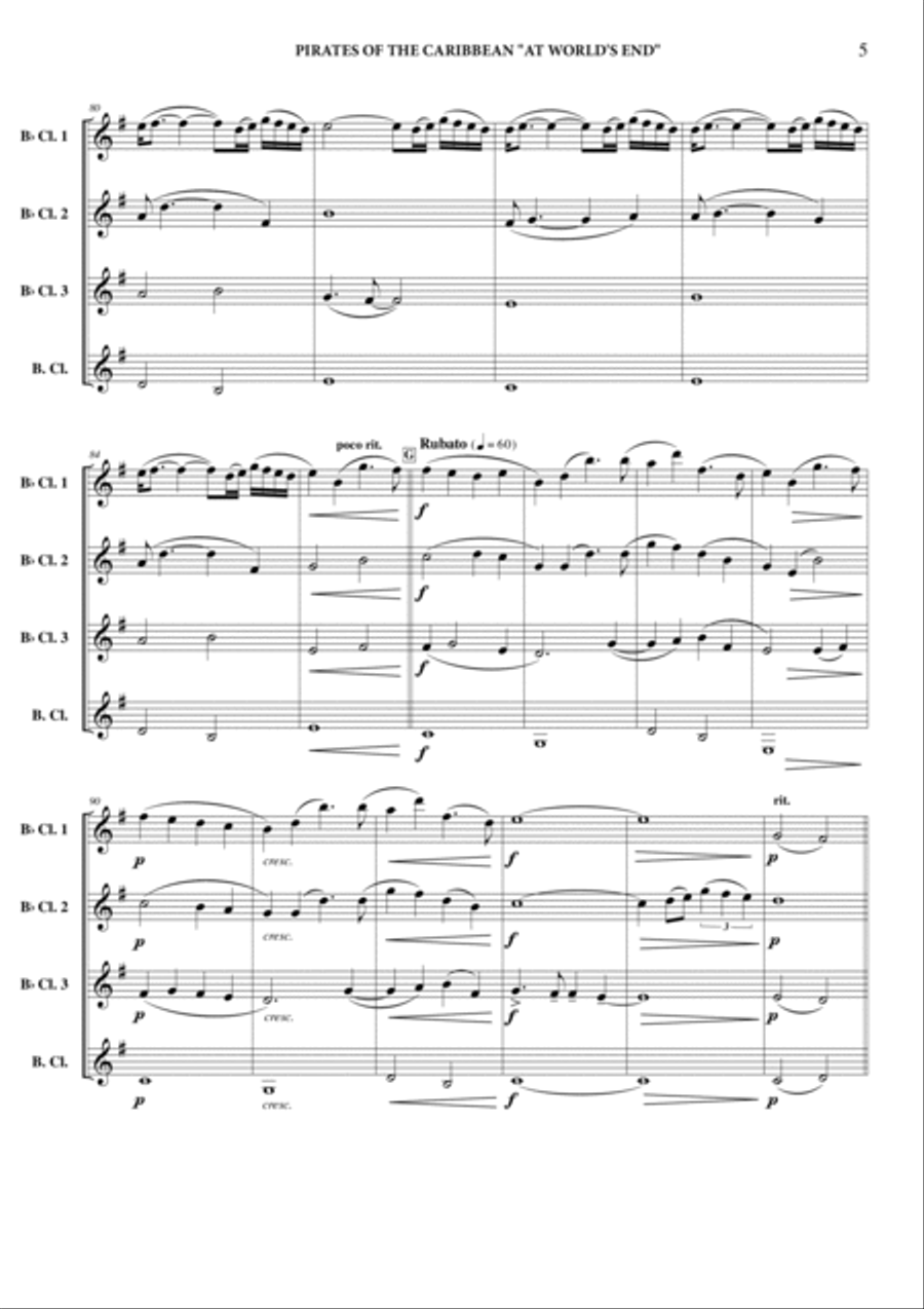 Pirates Of The Caribbean Clarinet Quartet scores gallery preview page 6