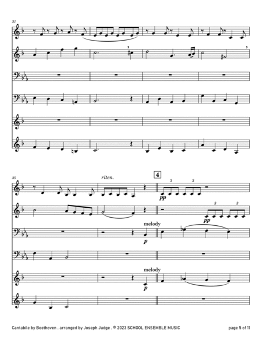 Cantabile by Beethoven for Brass Quartet in Schools Brass Quartet scores gallery preview page 5