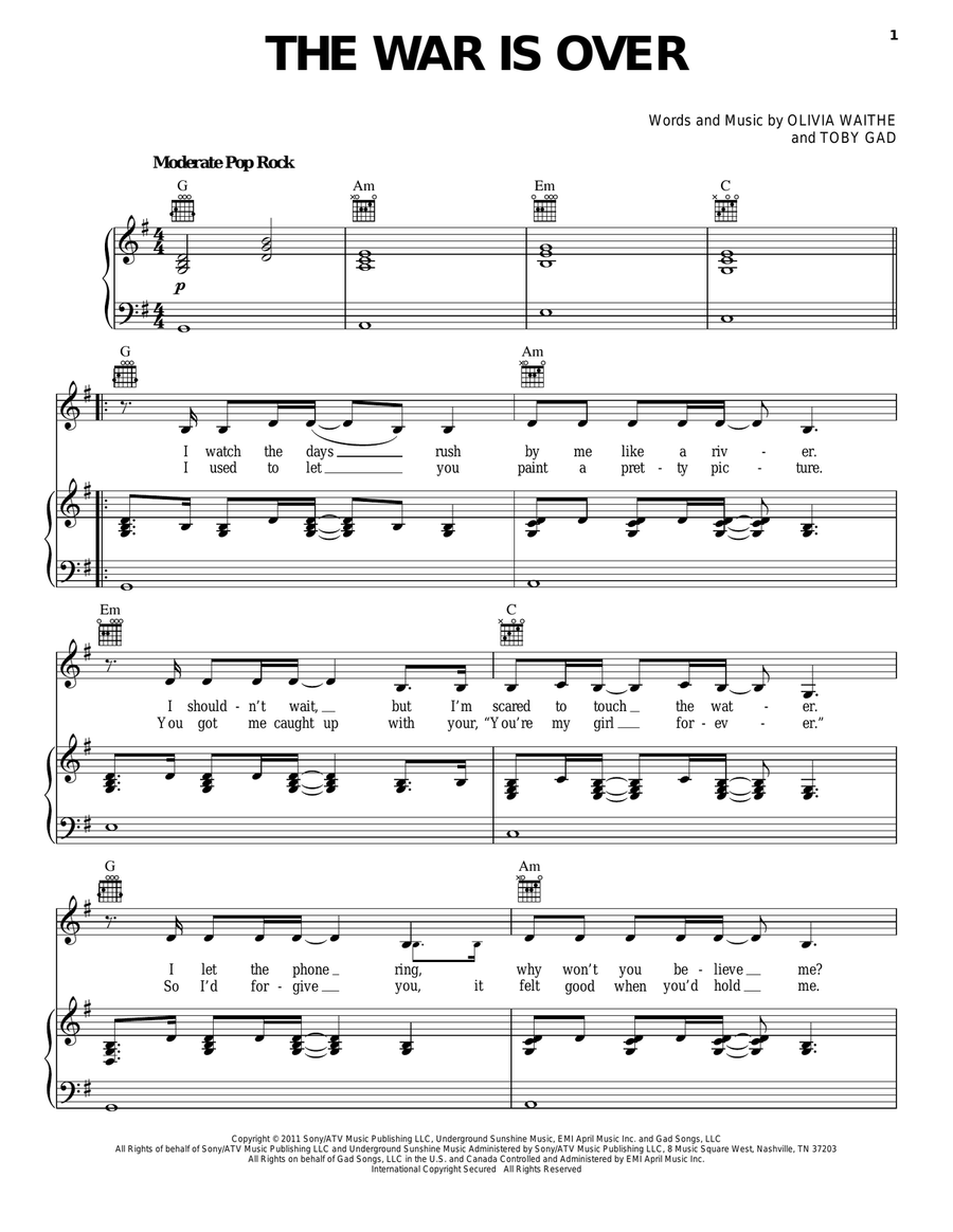The War Is Over The War Is Over Piano, Vocal, Guitar scores gallery preview page 1