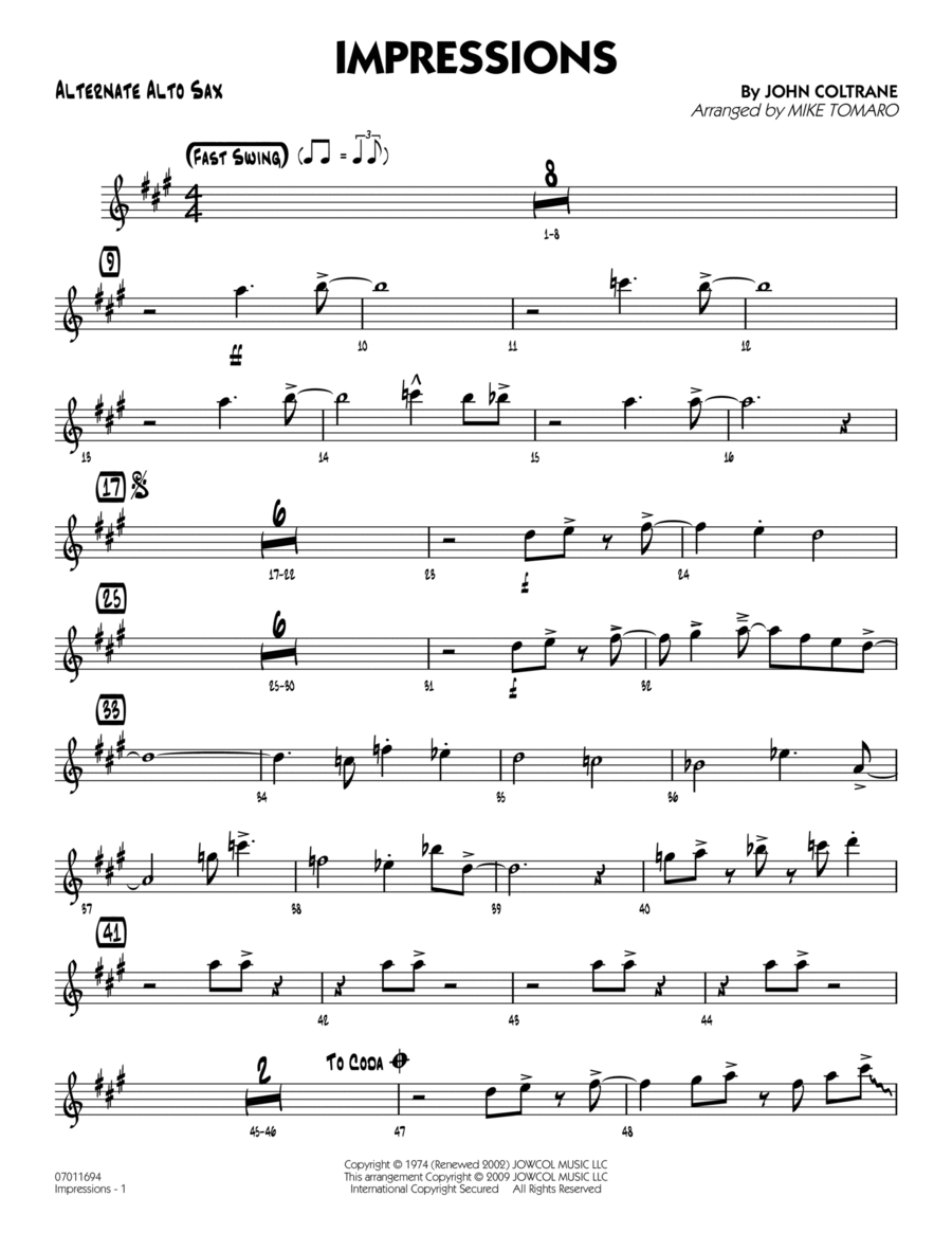 Impressions arr. Mike Tomaro Alternate Alto Sax by John