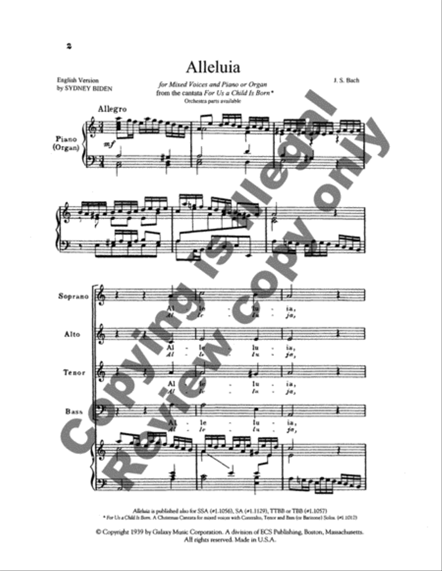 Alleluia from For Us a Child is Born (Uns ist ein Kind geboren) (Cantata No. 142) (Choral Score)