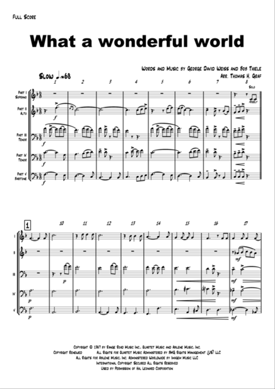 What A Wonderful World Saxophone Quintet scores gallery preview page 1