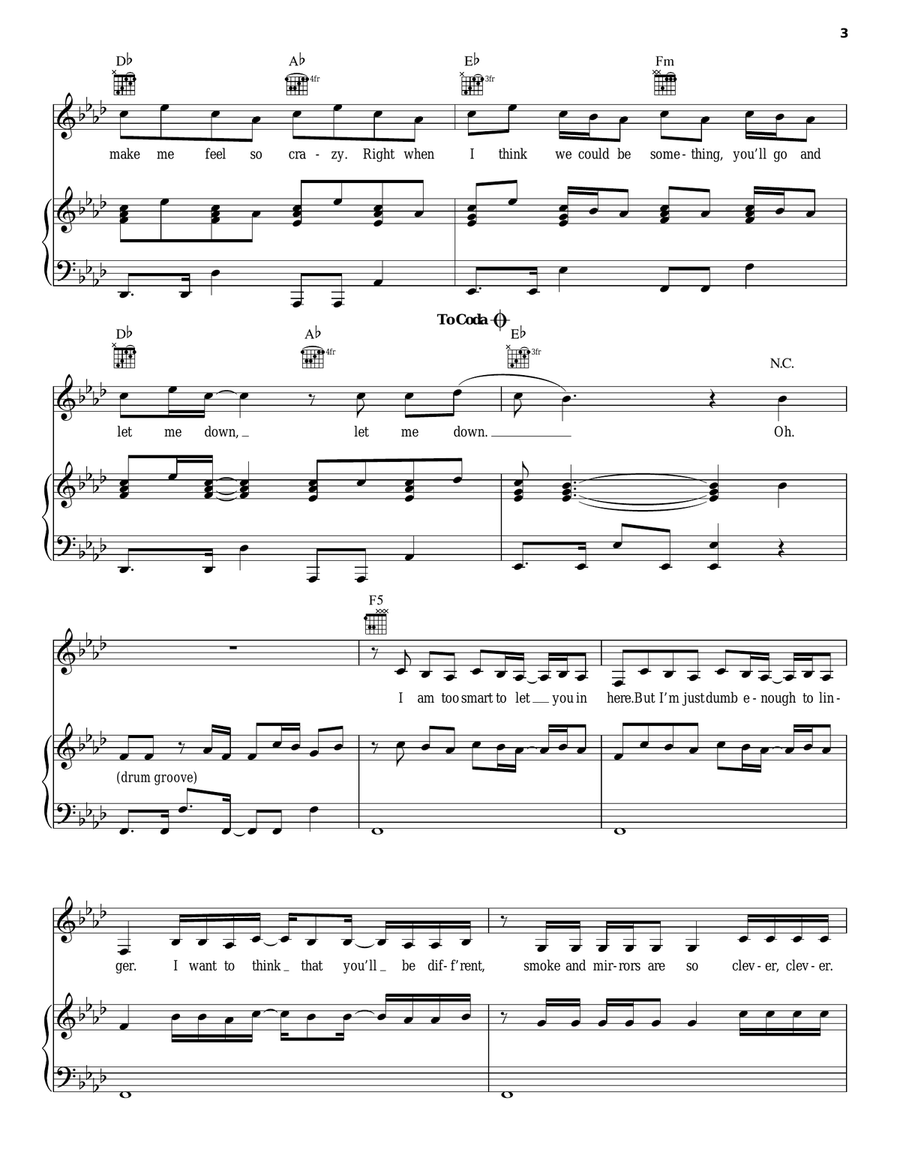 Let Me Down Piano, Vocal, Guitar scores gallery preview page 3