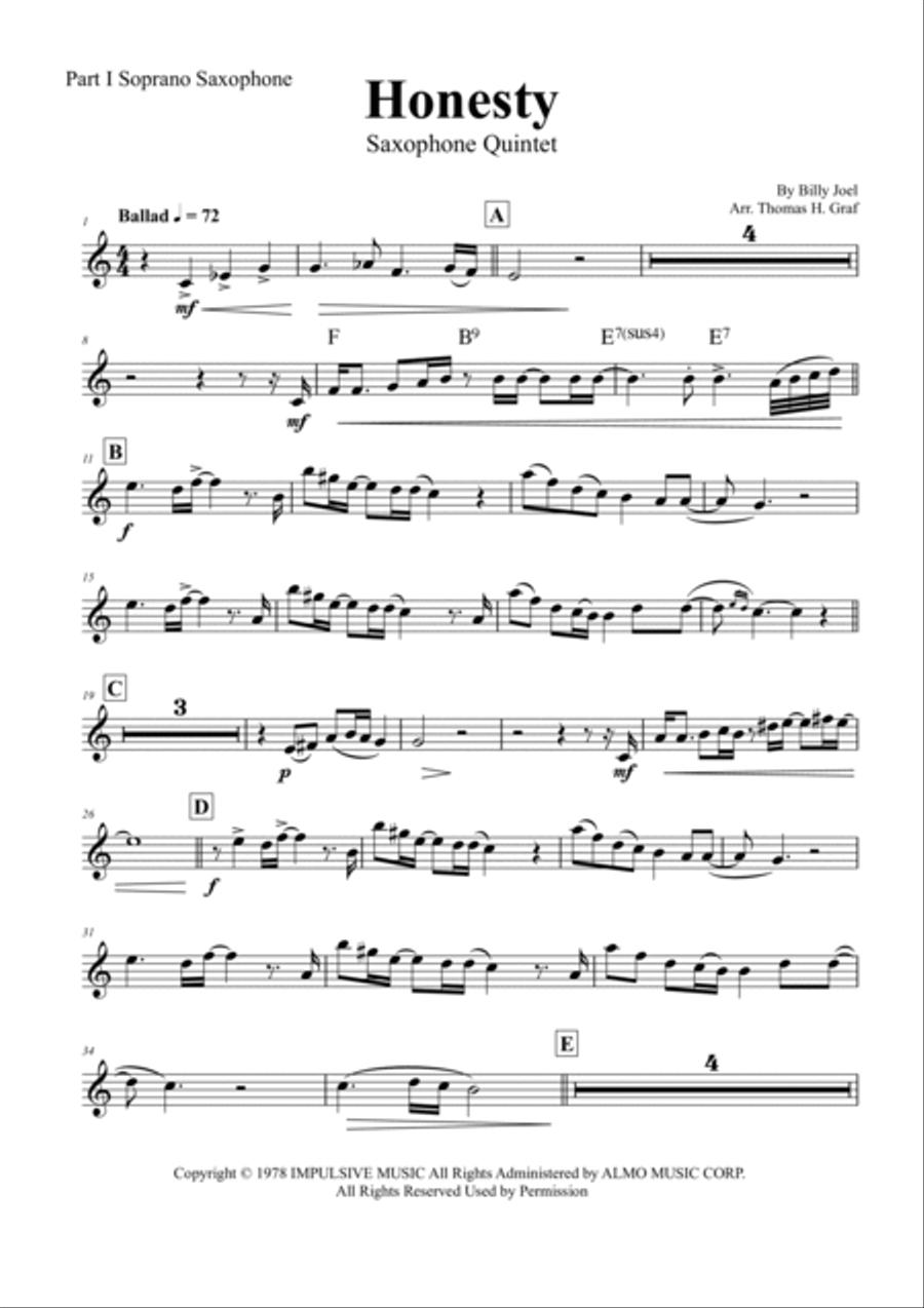 Honesty Saxophone Quintet scores gallery preview page 5