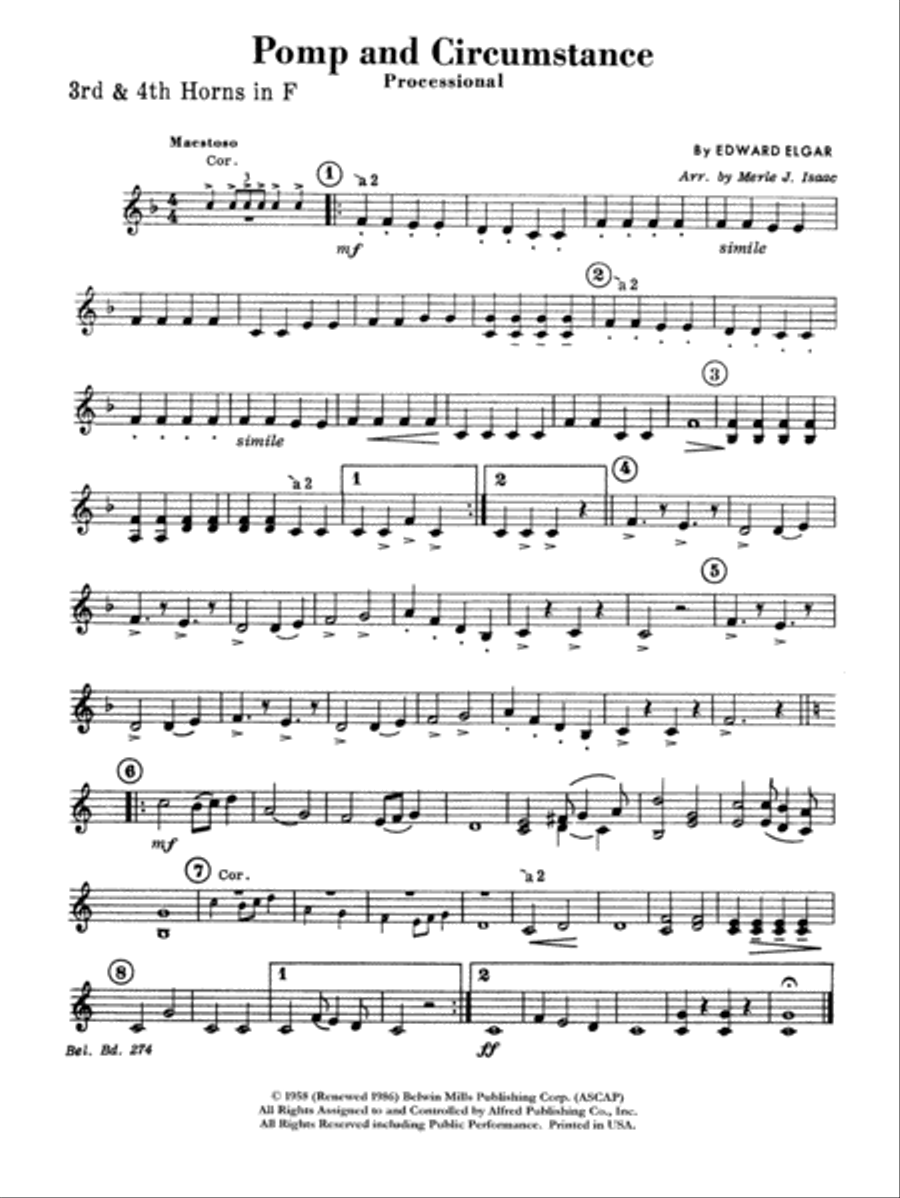 Pomp and Circumstance, Op. 39, No. 1 (Processional): 3rd & 4th F Horns Concert Band scores gallery preview page 1