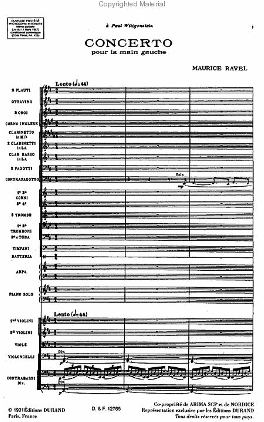 Concerto pour le main gauche (Conerto for the Left Hand) Score scores gallery preview page 2