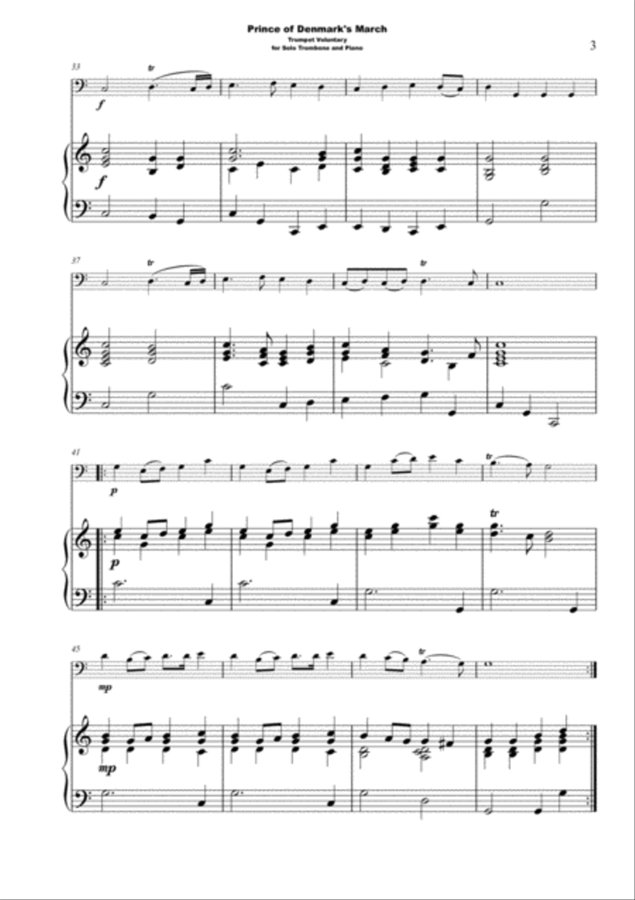 Trumpet Voluntary, (Prince of Denmark's March), for Solo Trombone and Piano Trumpet Solo scores gallery preview page 4