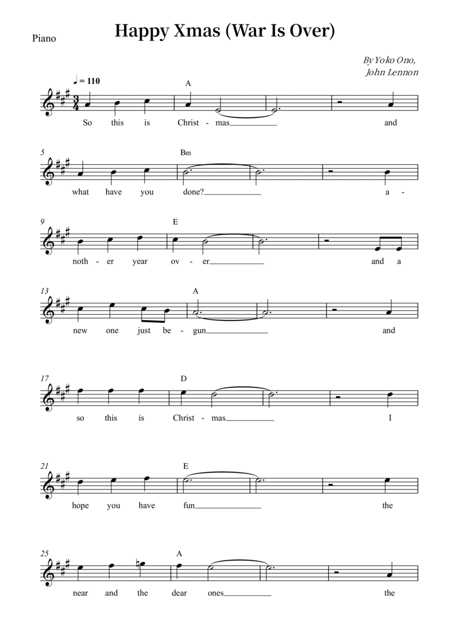 Happy Xmas (War Is Over) Easy Piano scores gallery preview page 1