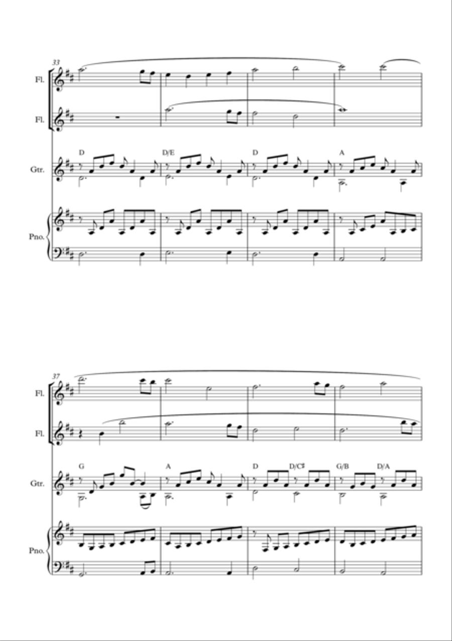 Instrumental Interlude 2'16 for 2 flutes, guitar and/or piano by Simon Peberdy Small Ensemble scores gallery preview page 6