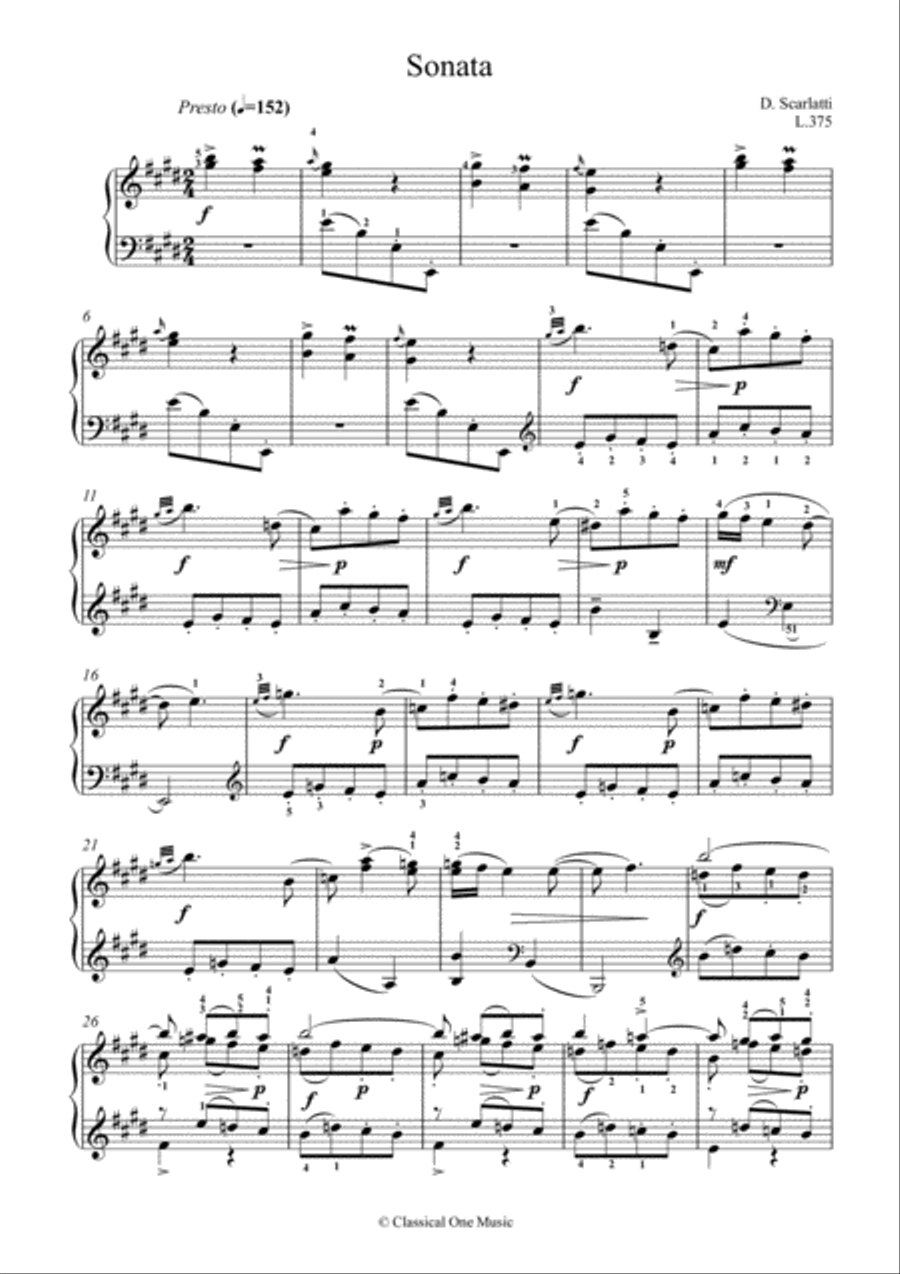 Scarlatti-Sonata in E-Major L.375 K.20(piano) Piano Solo scores gallery preview page 2