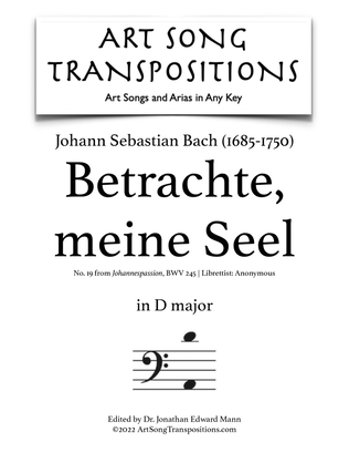 Book cover for BACH: Betrachte, meine Seel (transposed to D major)
