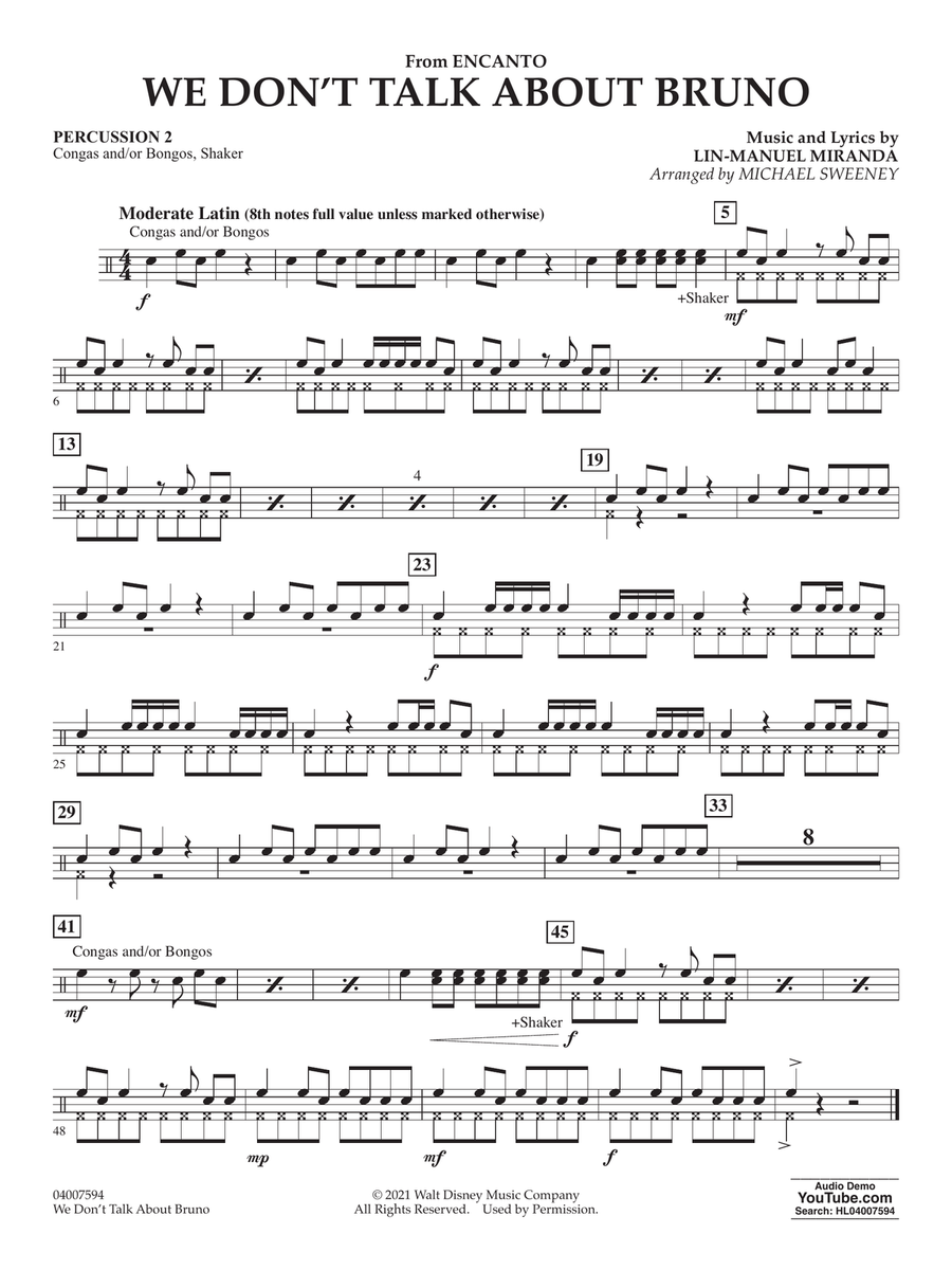 We Don't Talk About Bruno (from Encanto) (arr. Michael Sweeney) - Percussion 2 Concert Band scores gallery preview page 1