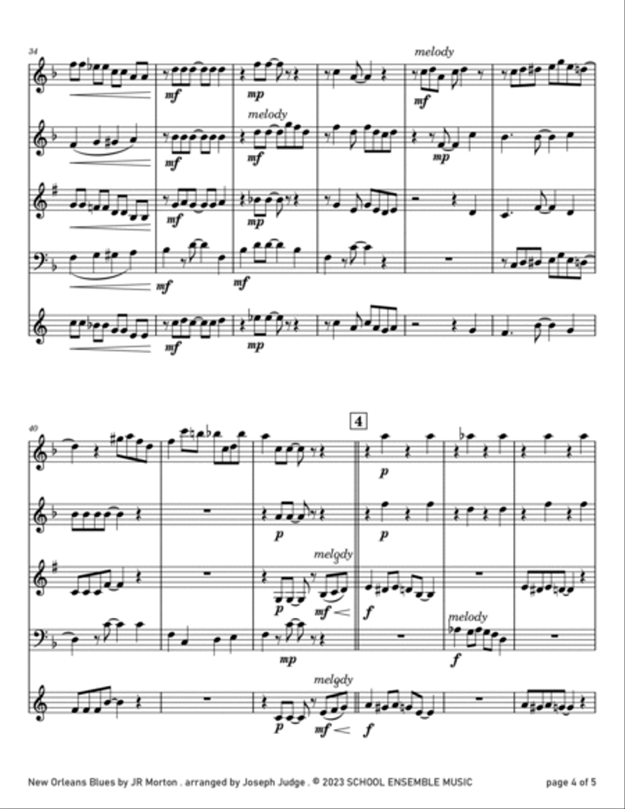 New Orleans Blues by JR Morton for Woodwind Quartet in Schools Woodwind Quartet scores gallery preview page 4