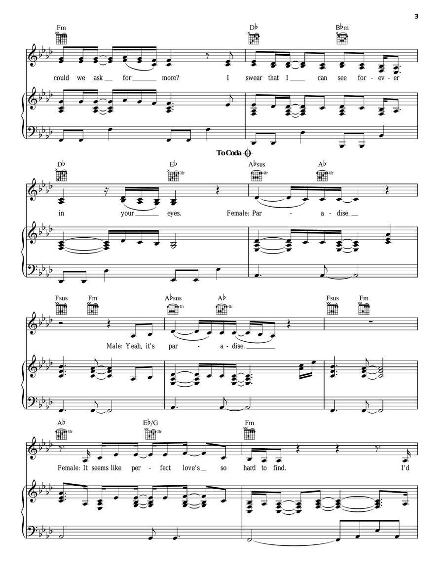 Almost Paradise Piano, Vocal, Guitar scores gallery preview page 3