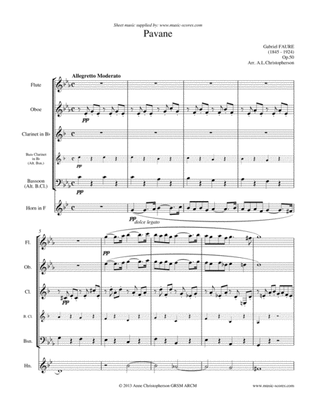 Op.50 Pavane - Wind Quintet (Flute, Oboe, Clarinet, Bass Clarinet, Bassoon and French Horn)