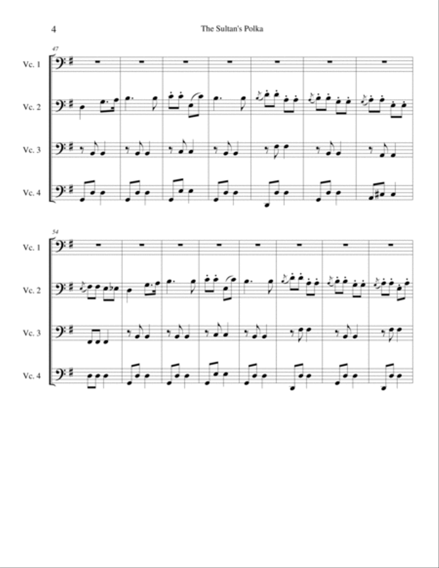 The Sultan's Polka for Cello Quartet Cello scores gallery preview page 4