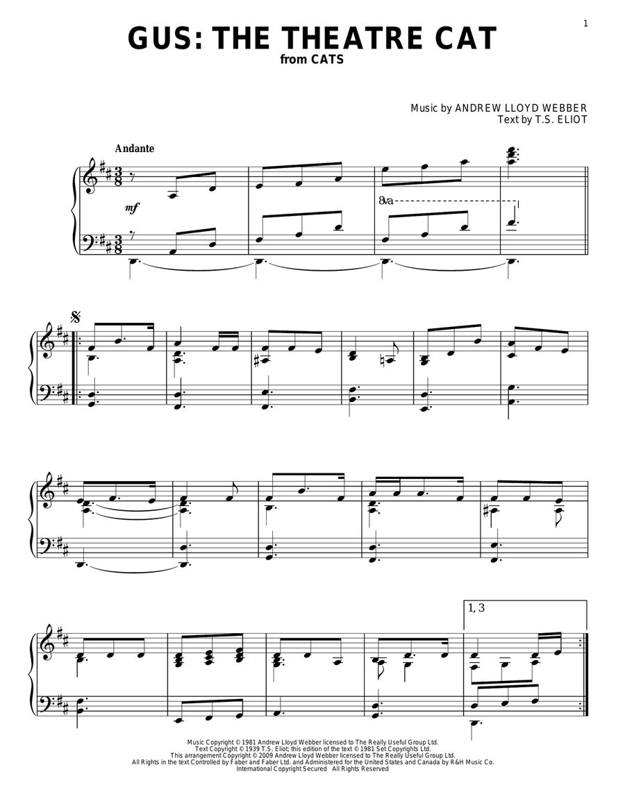 Gus: The Theatre Cat (from Cats) Piano Solo scores gallery preview page 1