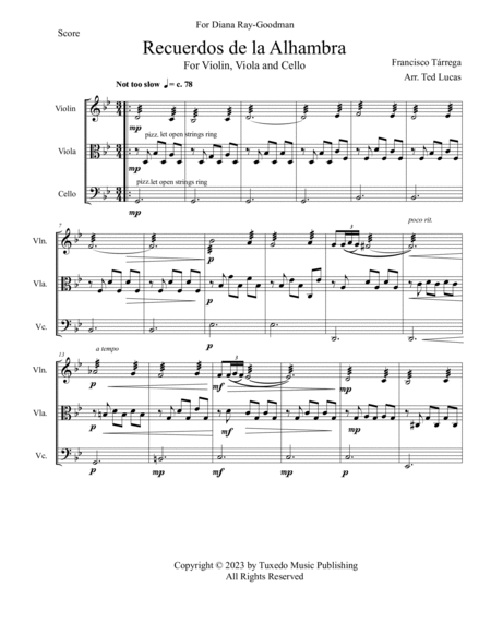 Recuerdos de la Alhambra, Score and Parts, for String Trio--Violin, Viola, Cello image number null