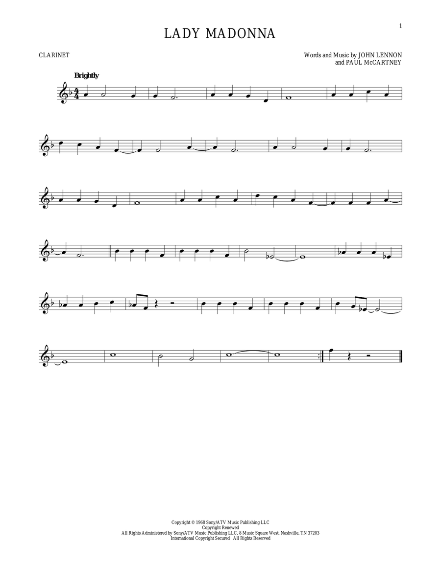 Lady Madonna Lady Madonna Clarinet Solo scores gallery preview page 1