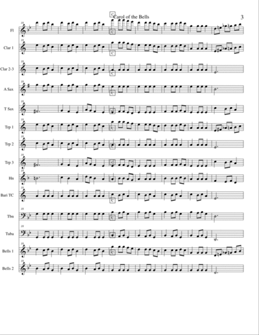 Carol of the Bells Carol of the Bells Concert Band scores gallery preview page 3