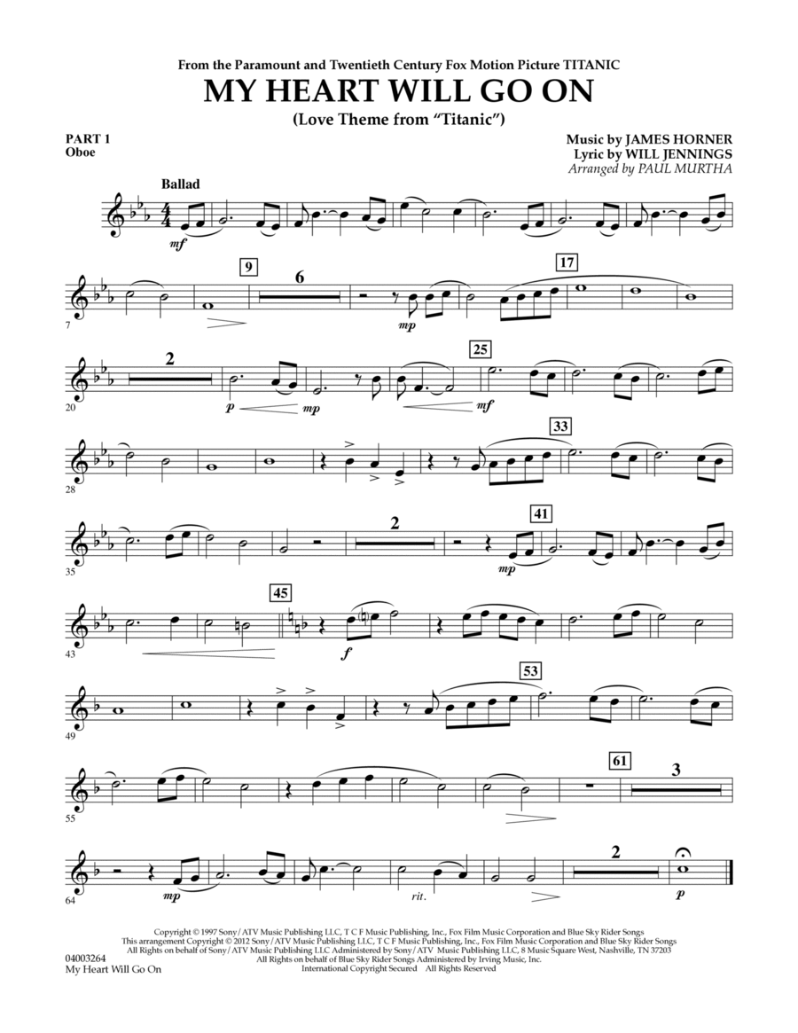 My Heart Will Go On (Love Theme from Titanic) - Pt.1 - Oboe Concert Band scores gallery preview page 1
