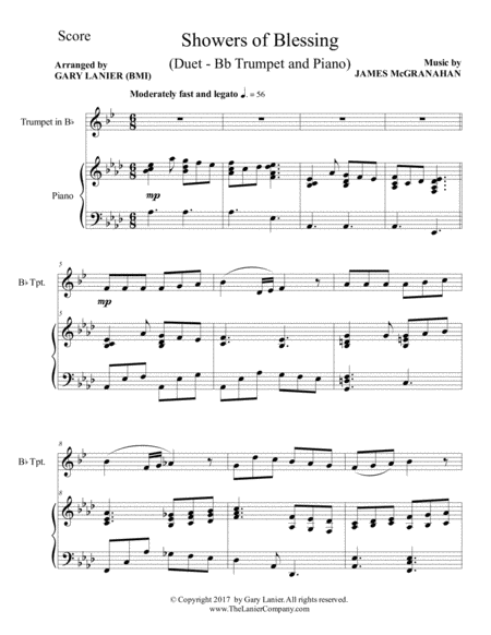 SHOWERS OF BLESSING (Duet – Bb Trumpet & Piano with Score/Part) image number null