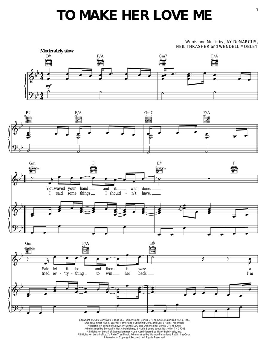 To Make Her Love Me To Make Her Love Me Piano, Vocal, Guitar scores gallery preview page 1