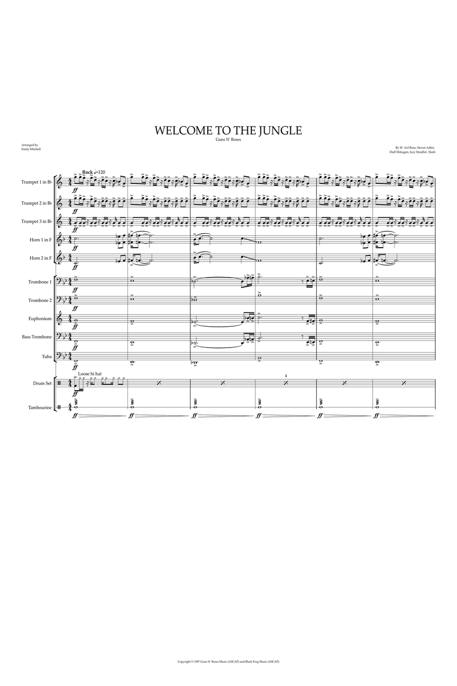 Welcome To The Jungle Welcome To The Jungle Brass Ensemble scores gallery preview page 1