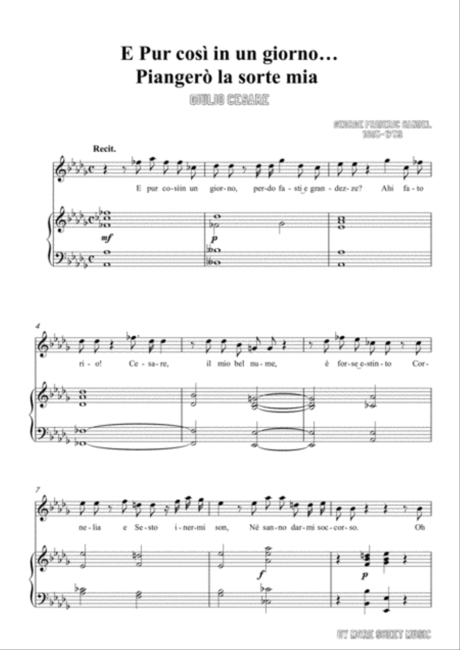 Handel-E pur così in un giorno...Piangerò la sorte mia in G flat Major,for Voice and Piano Voice Solo scores gallery preview page 3